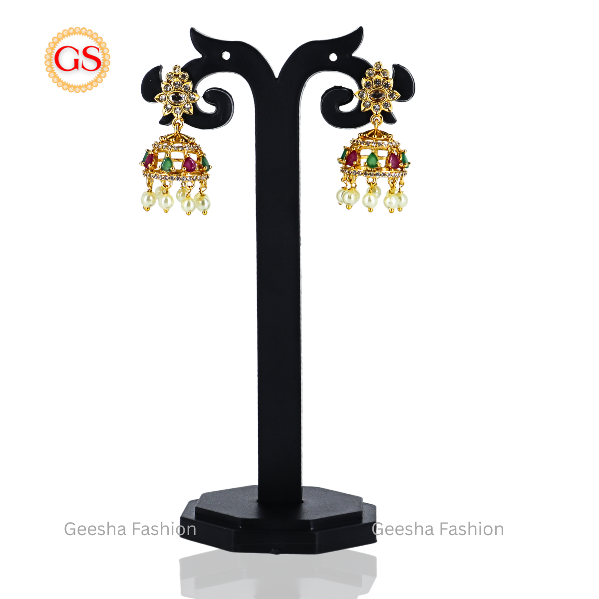 Antique Design American Diamond Necklace Set with Red, Green & White Stones and Matching Earrings – Elegant Back Chain Included