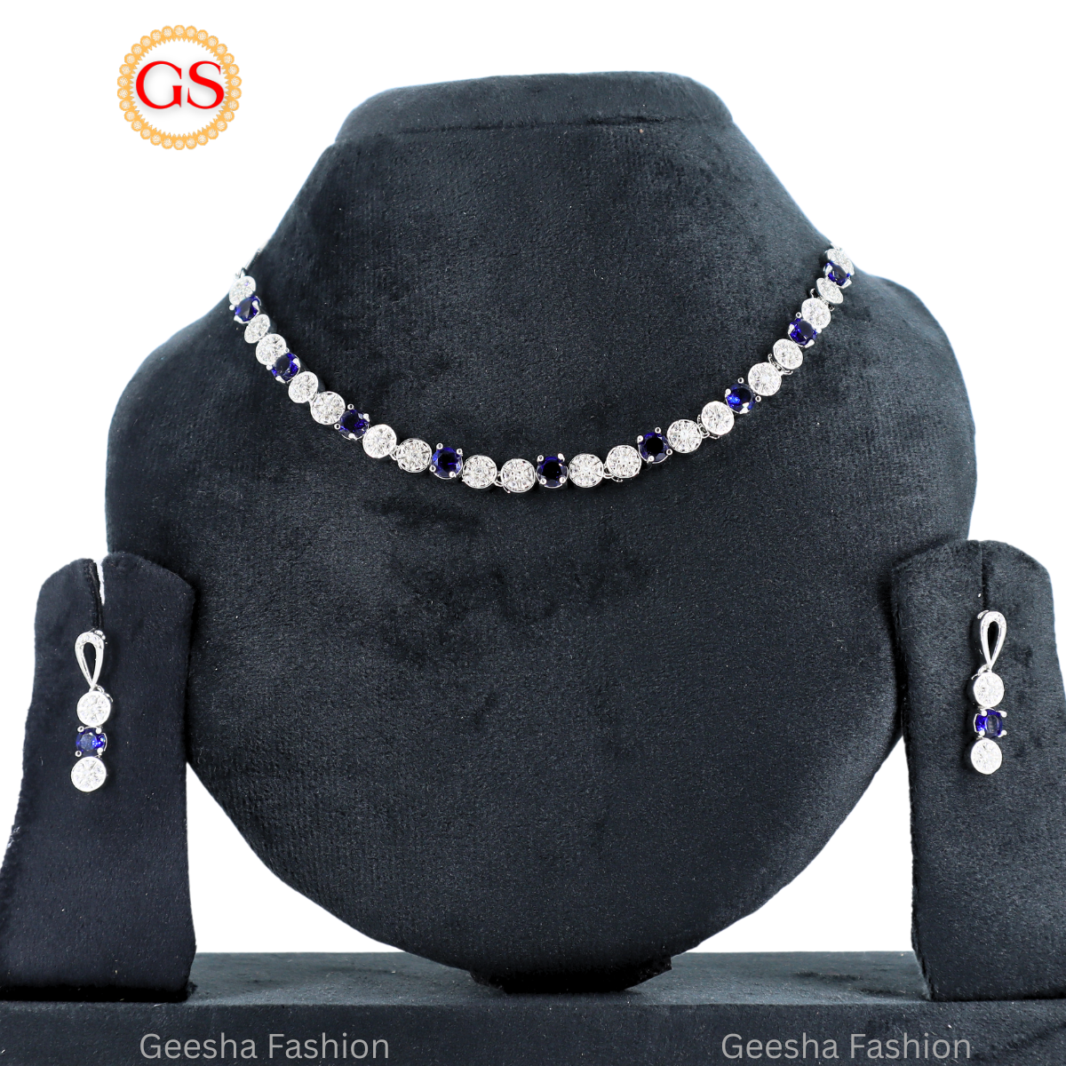 Classic Sapphire & Diamond-Inspired Necklace & Earrings Set | Silver Plated American Diamond Jewelry for Women (Back Chain Included)