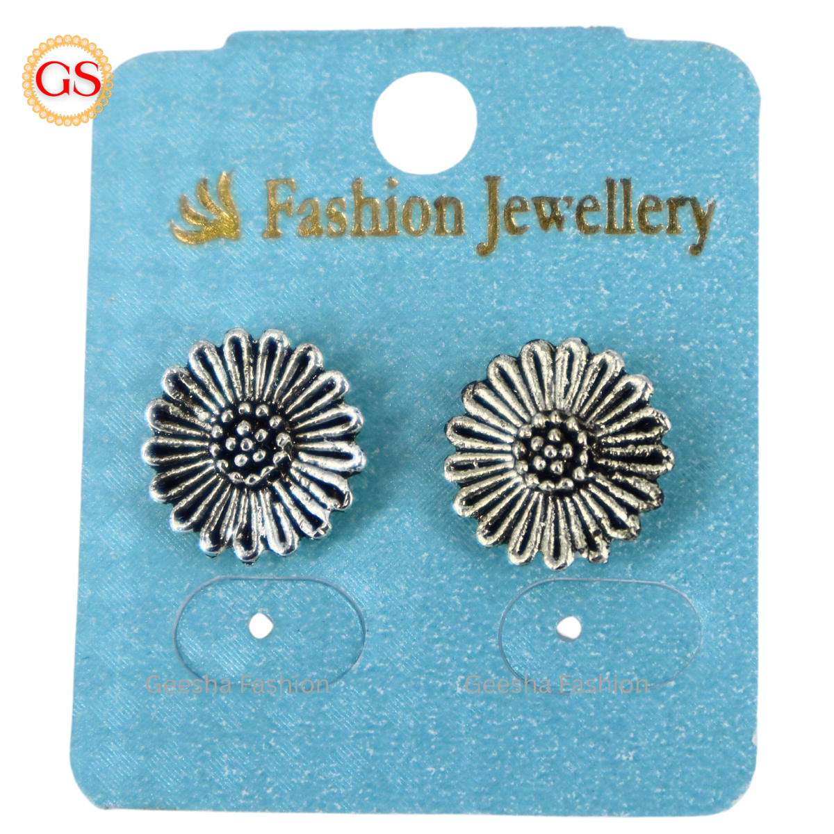Flower Design Silver Tone Oxidized Earrings