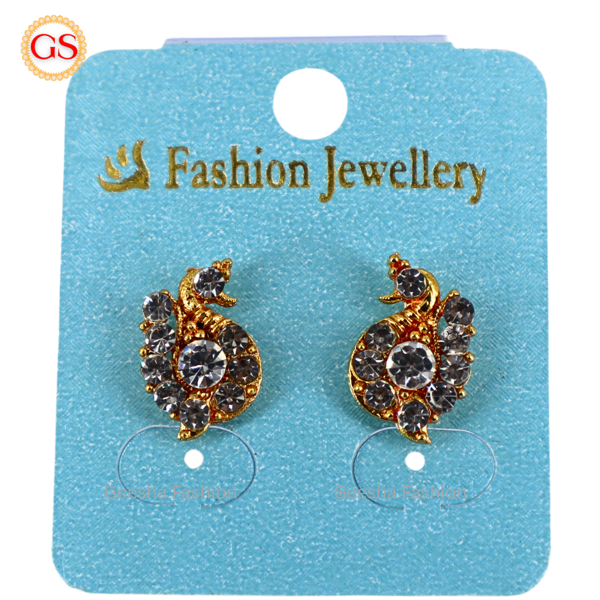 Peacock Design Gold Plated White Stoned Earrings