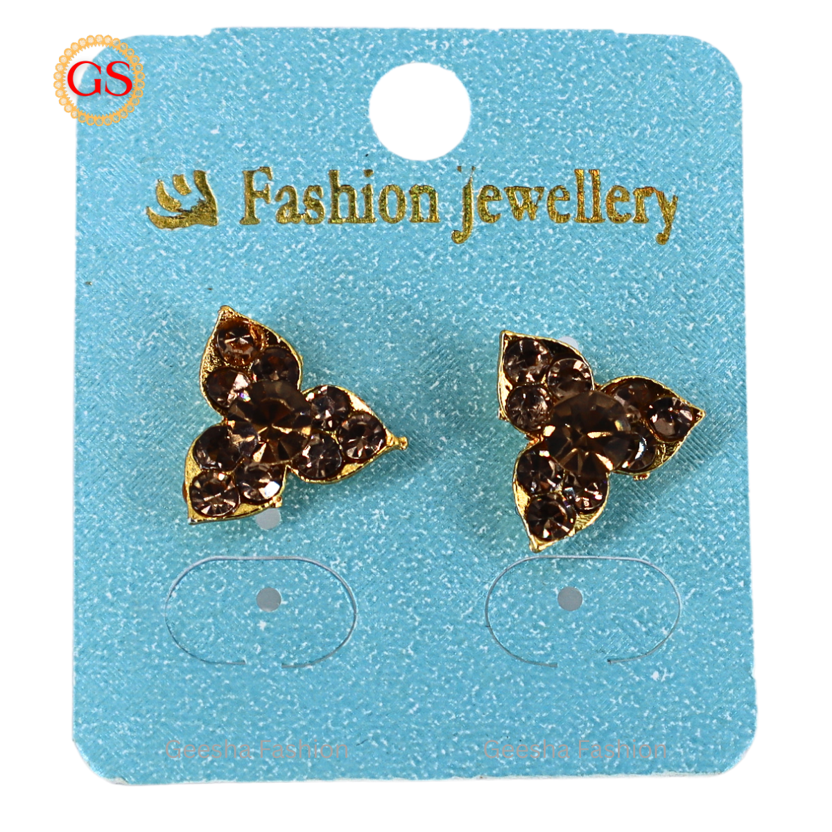 Flower Design Gold Plated Yellow Stoned Earrings