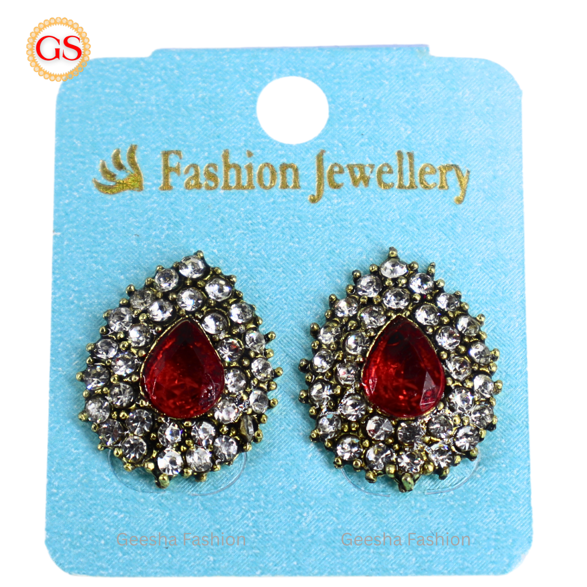 Red And White Stones Oxidized Earrings