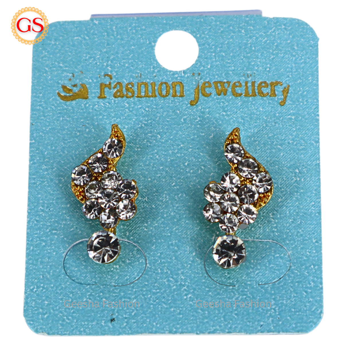 Flower Design Gold Plated White Stoned Earrings