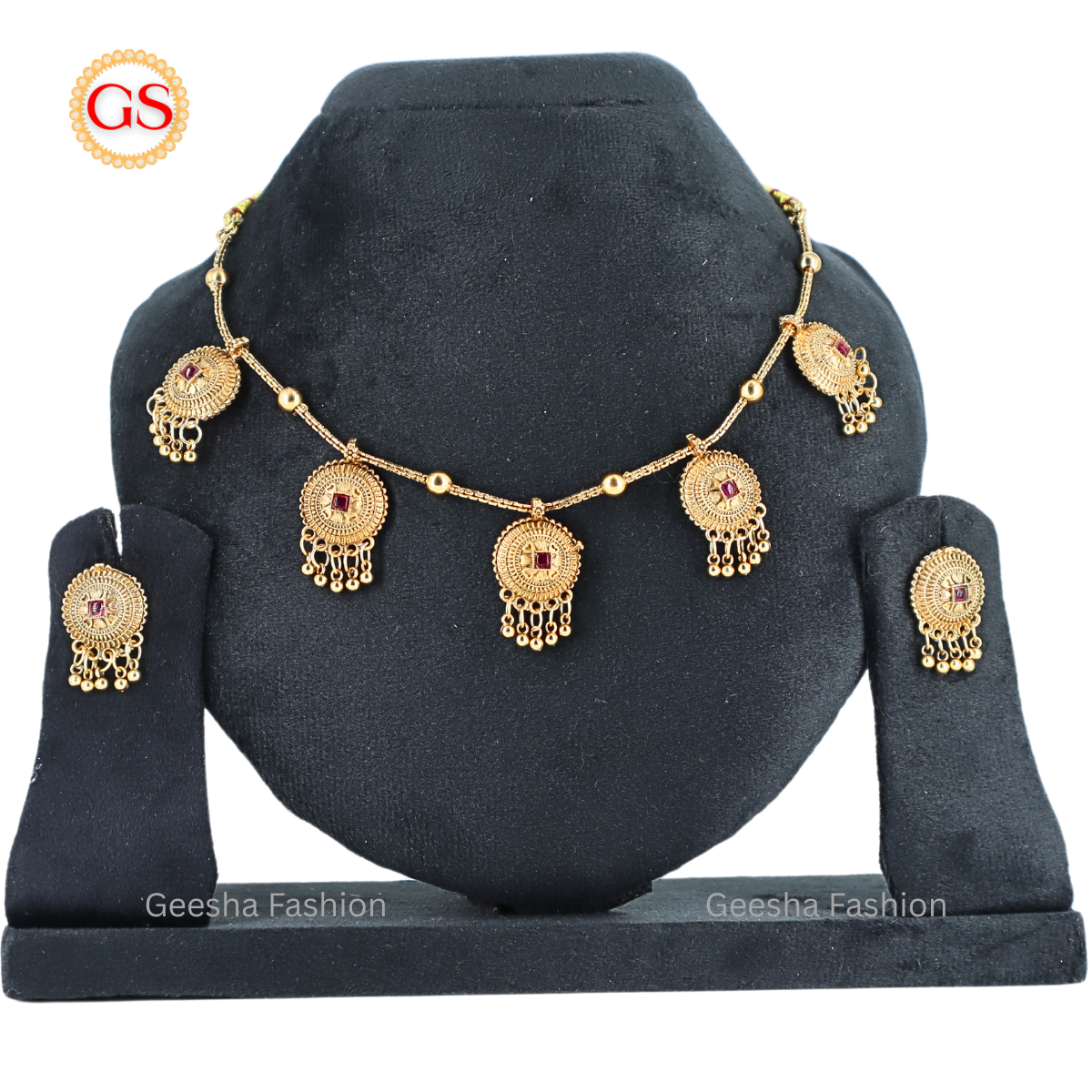 Red Stone Chakra Design Necklace And Earrings