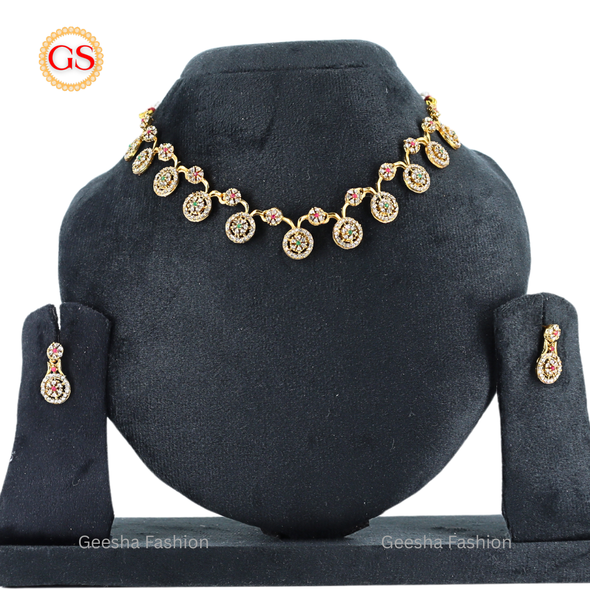 Multicolour Full Moon Design Gold Plated Necklace And Earrings set