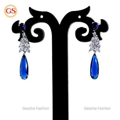 Elegant Blue Crystal American Diamond Drop Earrings – Stunning Statement Jewelry