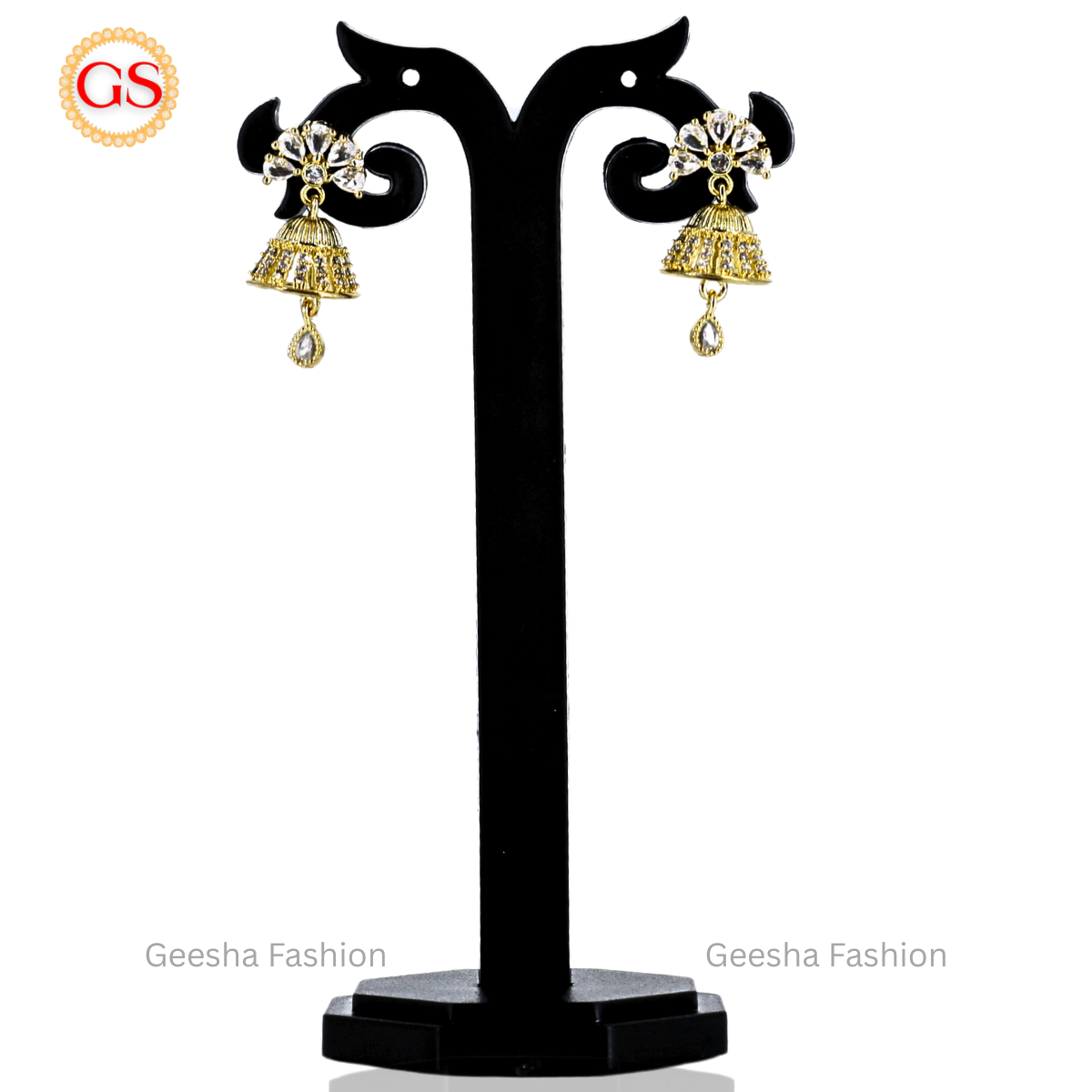 Traditional Gold-Toned American Diamond Jhumka Earrings – Timeless Ethnic Charm