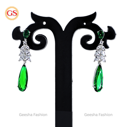 Radiant Green Crystal American Diamond Drop Earrings – Sparkling Elegance for Every Occasion