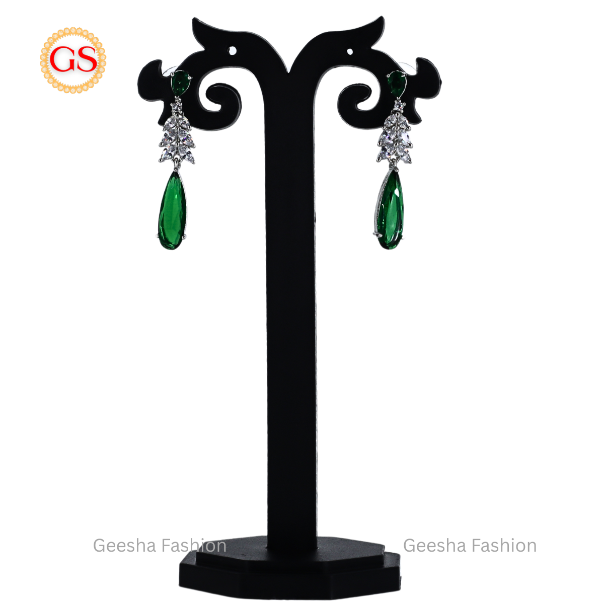 Radiant Green Crystal American Diamond Drop Earrings – Sparkling Elegance for Every Occasion