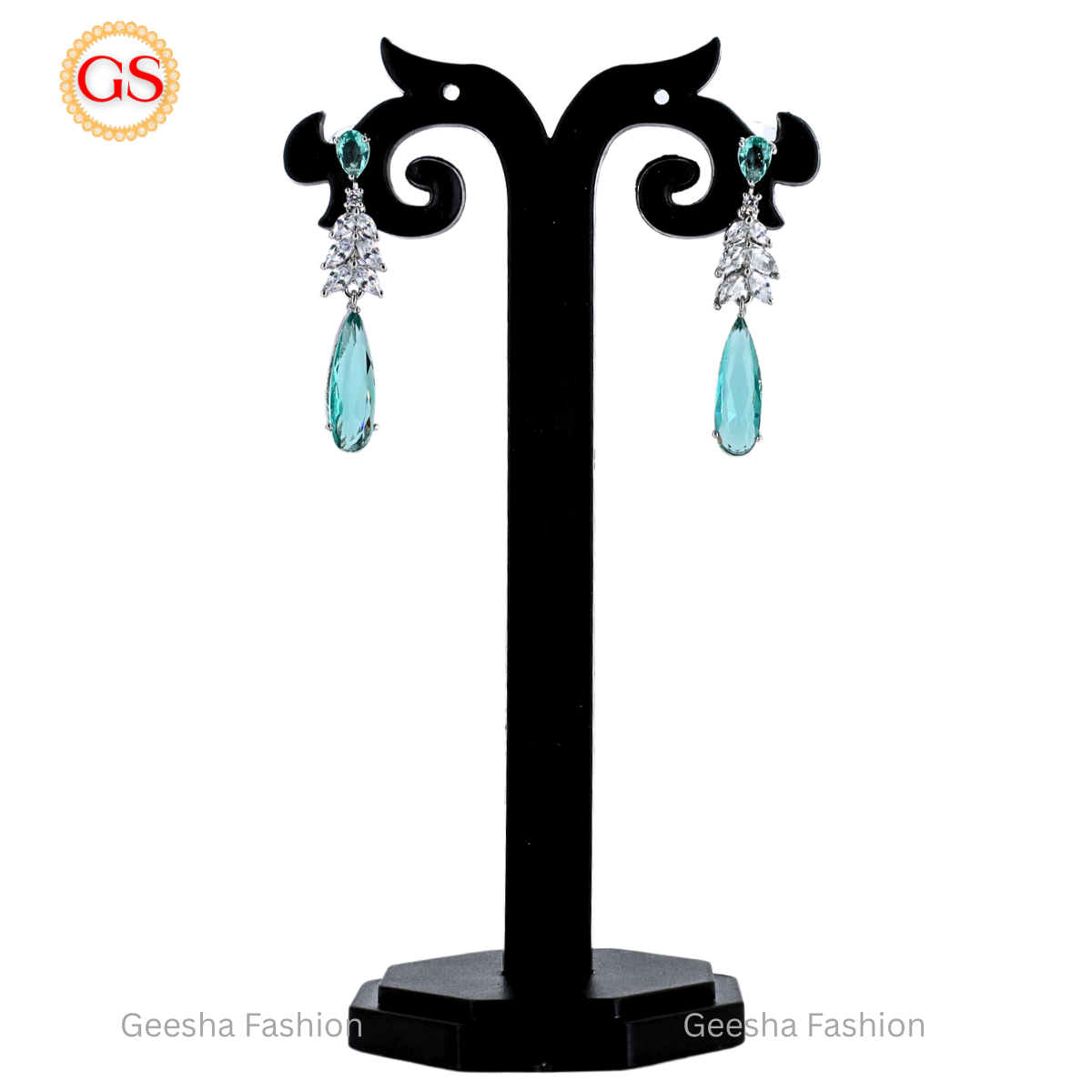 Elegant Aqua Blue American Diamond Drop Earrings – Timeless Beauty with a Splash of Color