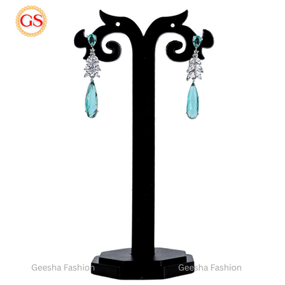 Elegant Aqua Blue American Diamond Drop Earrings – Timeless Beauty with a Splash of Color