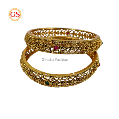 Red And Green Stone Heart Design Antique Banlges