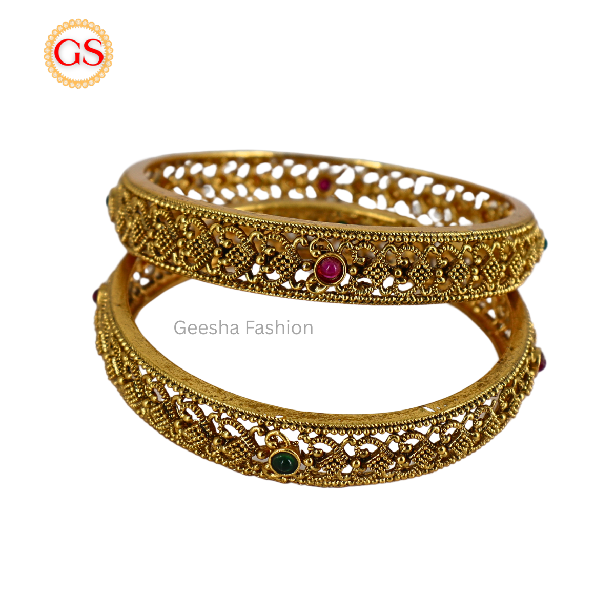 Red And Green Stone Heart Design Antique Banlges