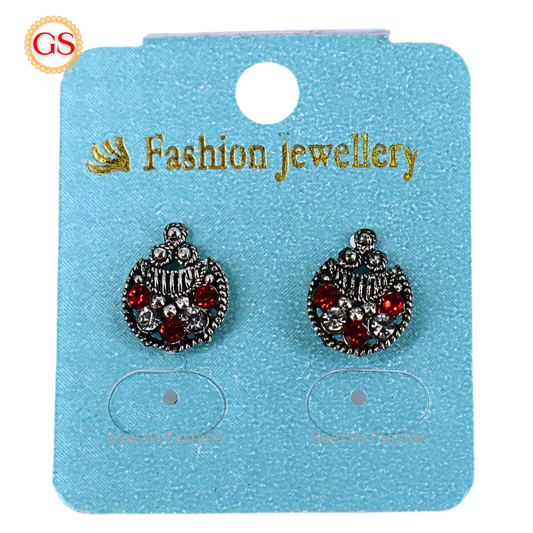 Red And White Stones Moon Design Oxidized Earrings