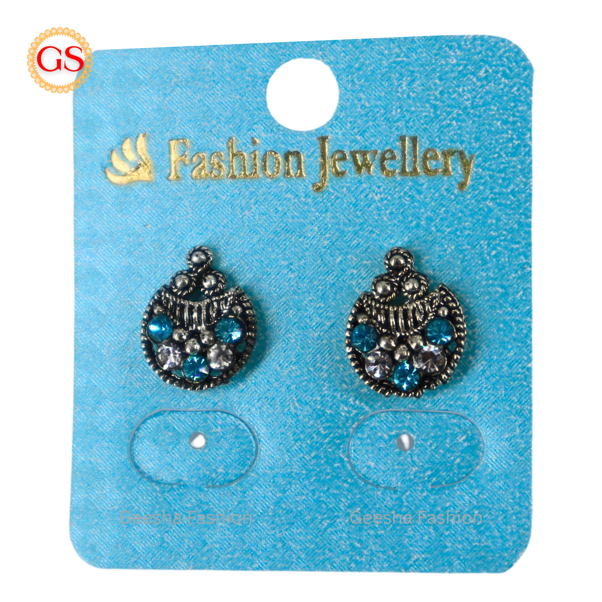 Sky Blue And White Stones Moon Design Oxidized Earrings