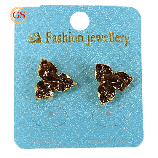 Flower Design Gold Plated Yellow Stoned Earrings