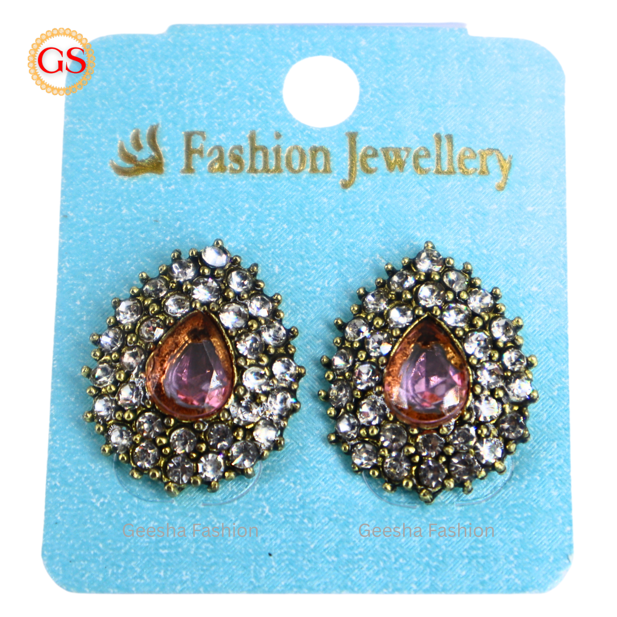 Baby Pink And White Stones Oxidized Earrings