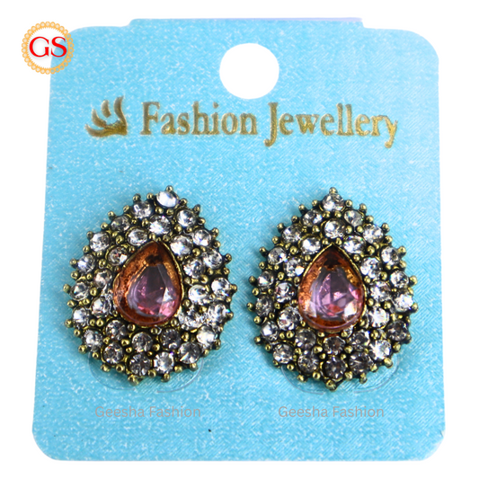 Baby Pink And White Stones Oxidized Earrings