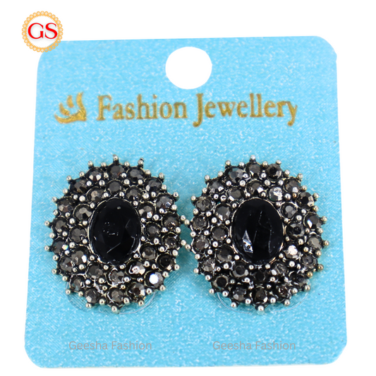 Black Stones Oxidized Earrings
