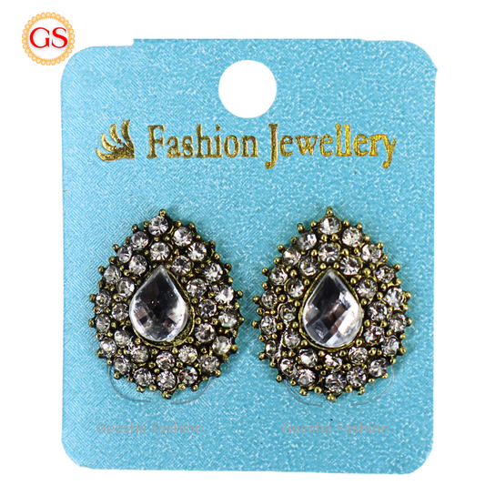 White Stones Oxidized Earrings