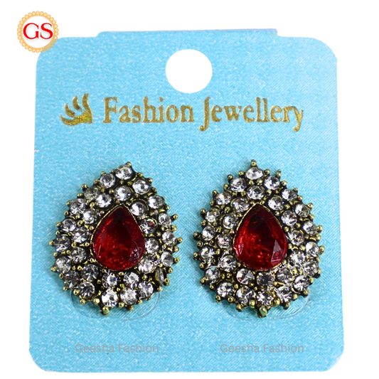 Red And White Stones Oxidized Earrings