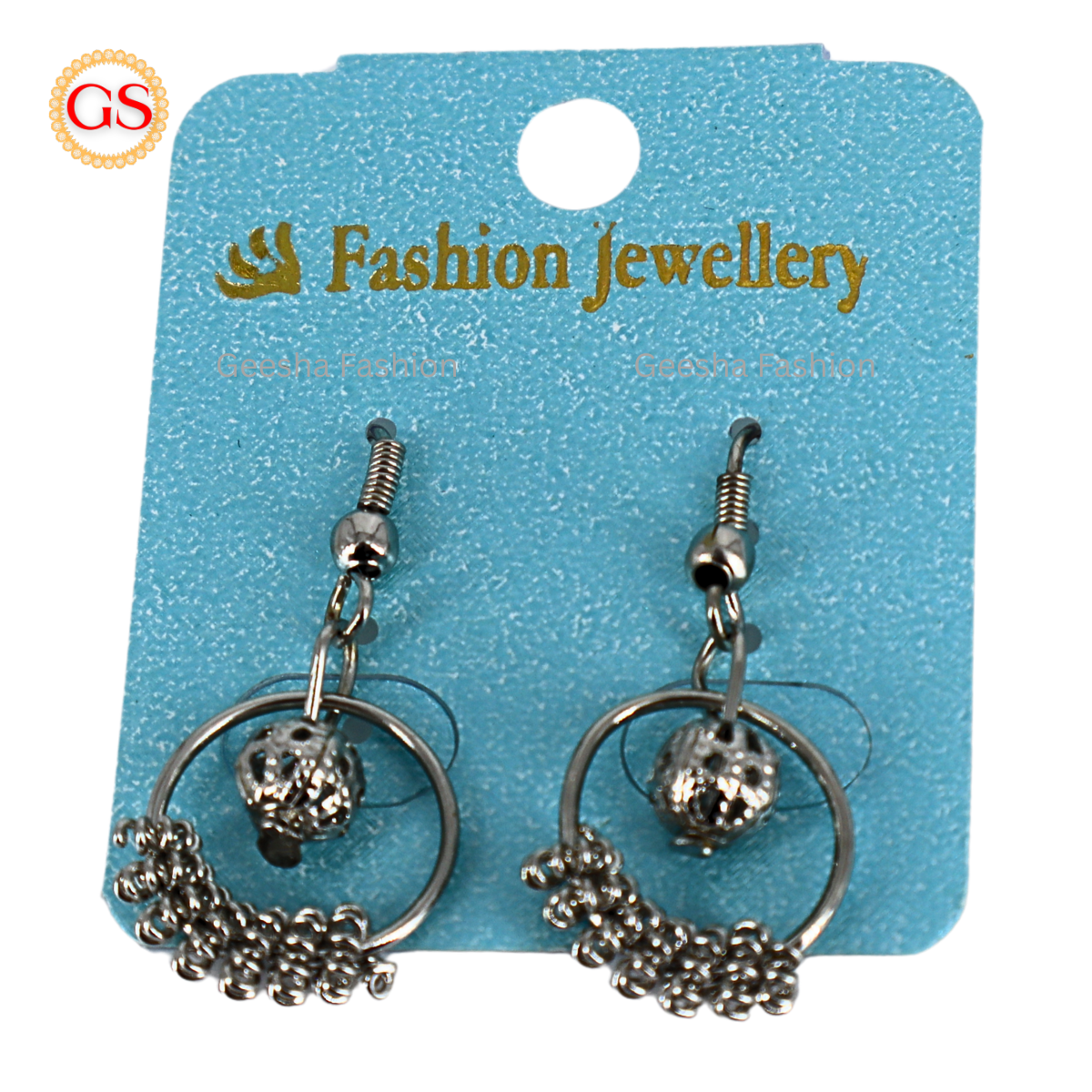 Silver Tone Ball & Hoop Chain Drop Earrings