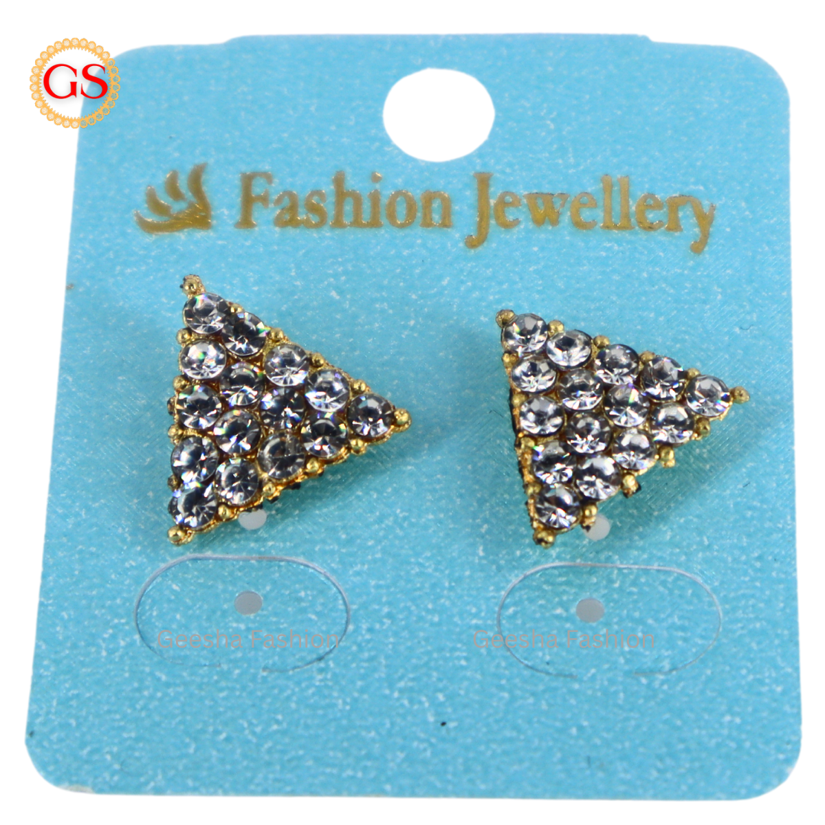 Triangle Design Gold Plated White Stoned Earrings