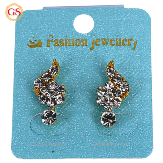 Flower Design Gold Plated White Stoned Earrings