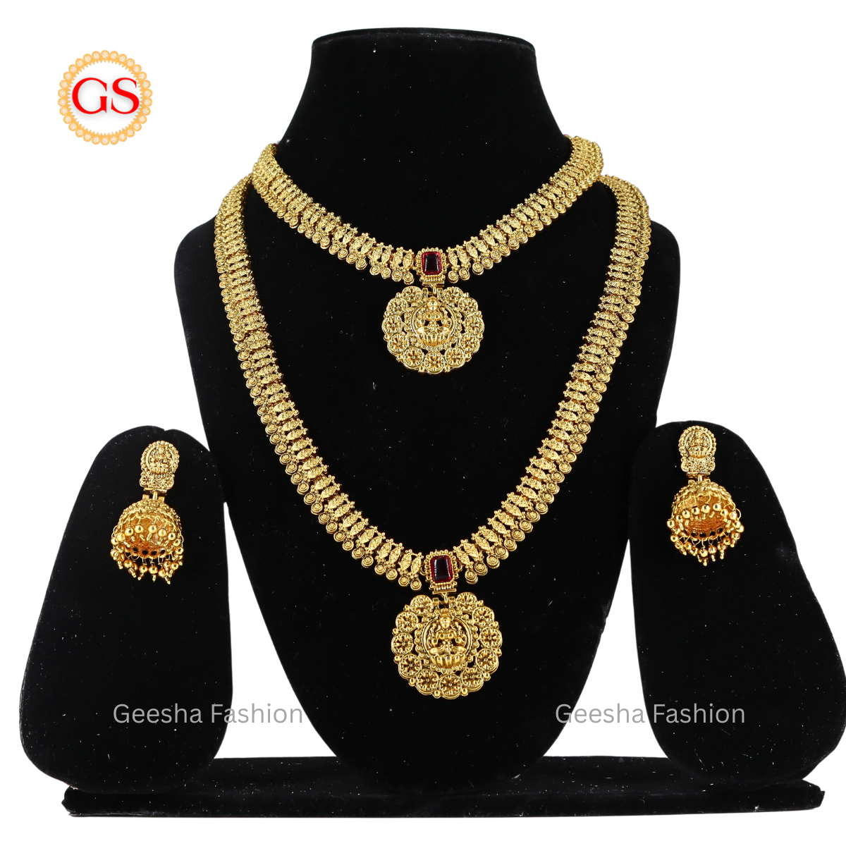 Kerala Style Antique Arumbu Haram, Necklace And Jumka Set