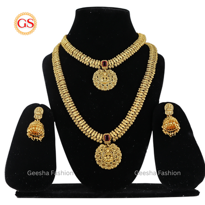 Kerala Style Antique Arumbu Haram, Necklace And Jumka Set