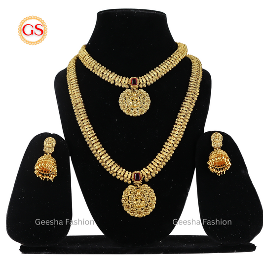 Kerala Style Antique Arumbu Haram, Necklace And Jumka Set