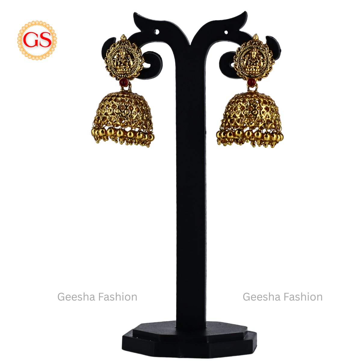 Peacock And Lakshmi Design Antique Haram, Necklace And Jumka Set With Golden Beads