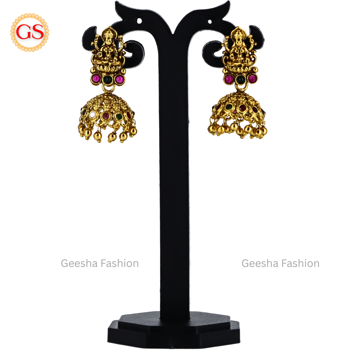 Lakshmi Coin And Peacock Design Multicolour Stone Antique Haram, Necklace And Earrings Set With Golden Beads