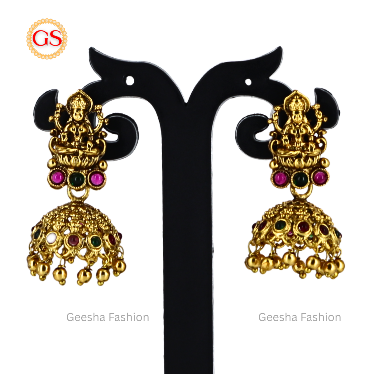 Lakshmi Coin And Peacock Design Multicolour Stone Antique Haram, Necklace And Earrings Set With Golden Beads