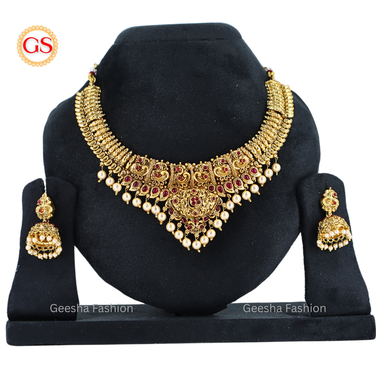 Peacock Design Antique Necklace and Jumka With Pearl Beads