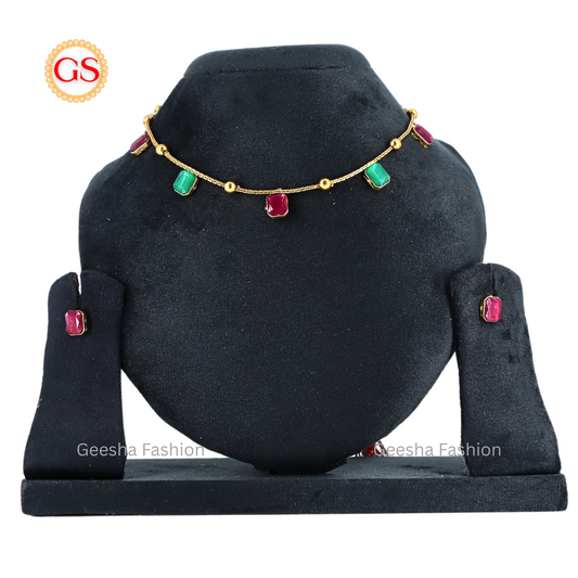 Multicolour Stone Beaded Necklace And Earrings