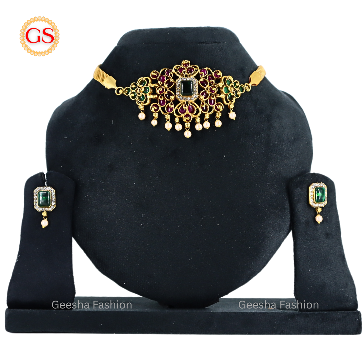 Multicolour Flower Design Antique Chokkar And Earrings Set