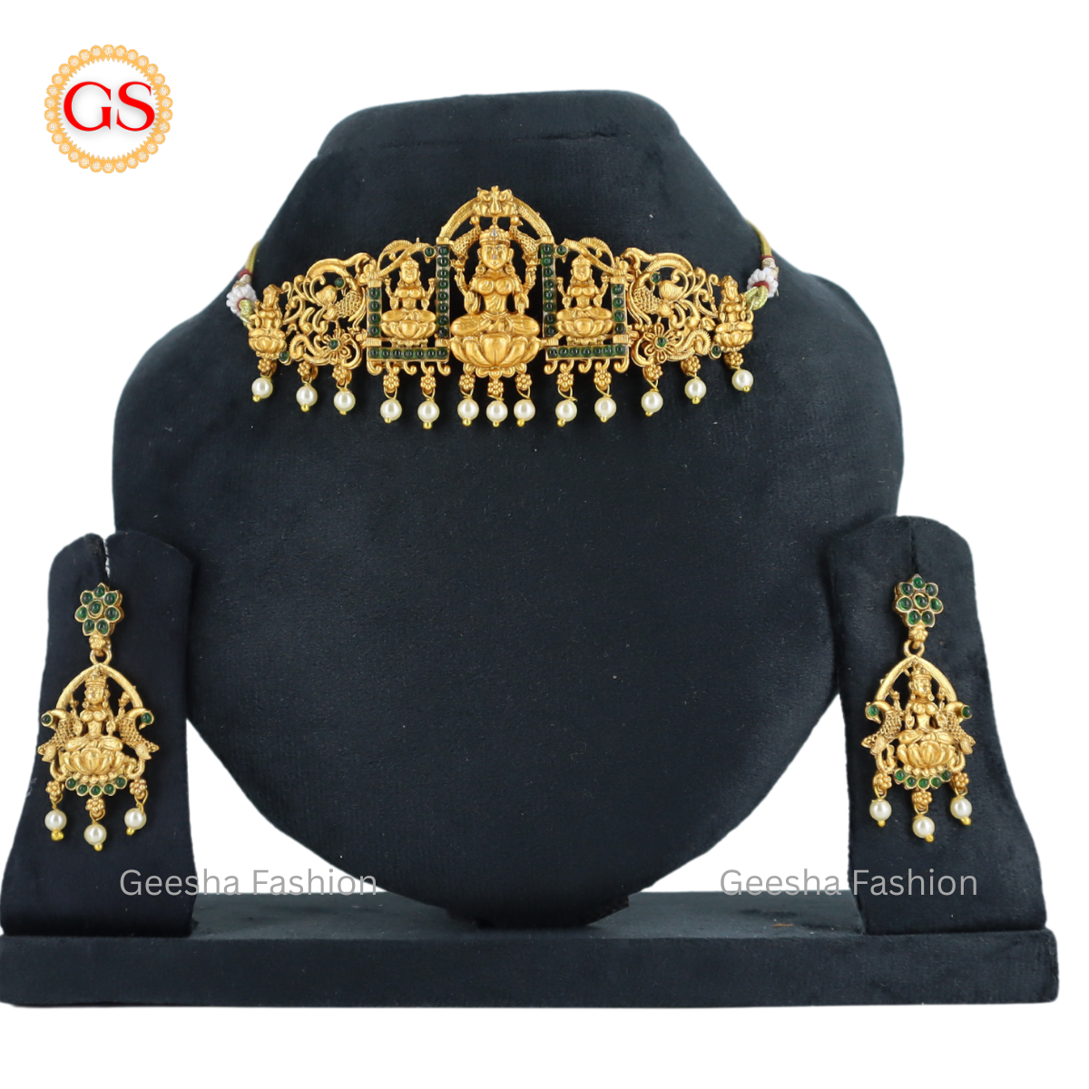 Lakshmi Design Green Stone Matte Finish Chokkar And Earrings Set