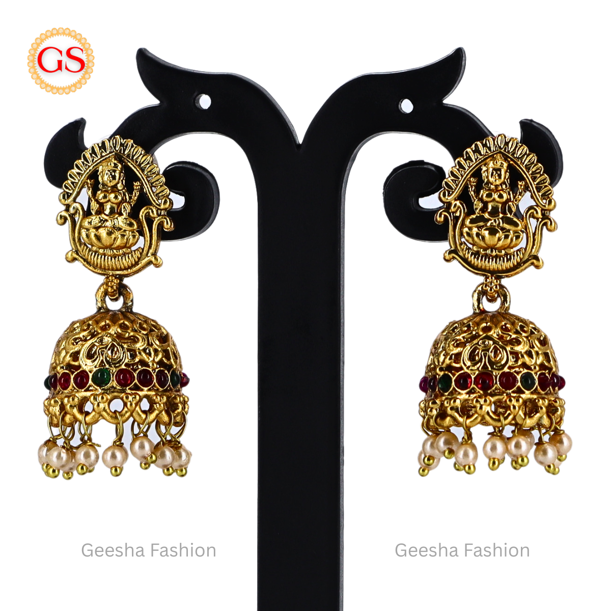 God and Mango Design Antique Haram, Necklace, and Earrings Set with Pearl Beads