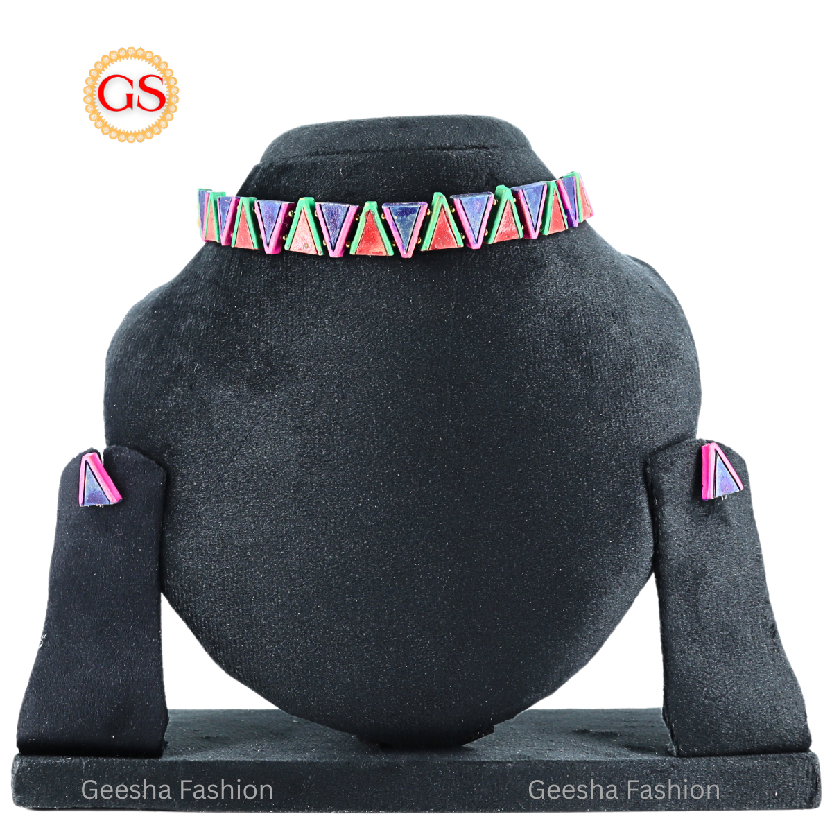 Multicolour Triangle design Handmade Terracotta Chokkar and Earrings