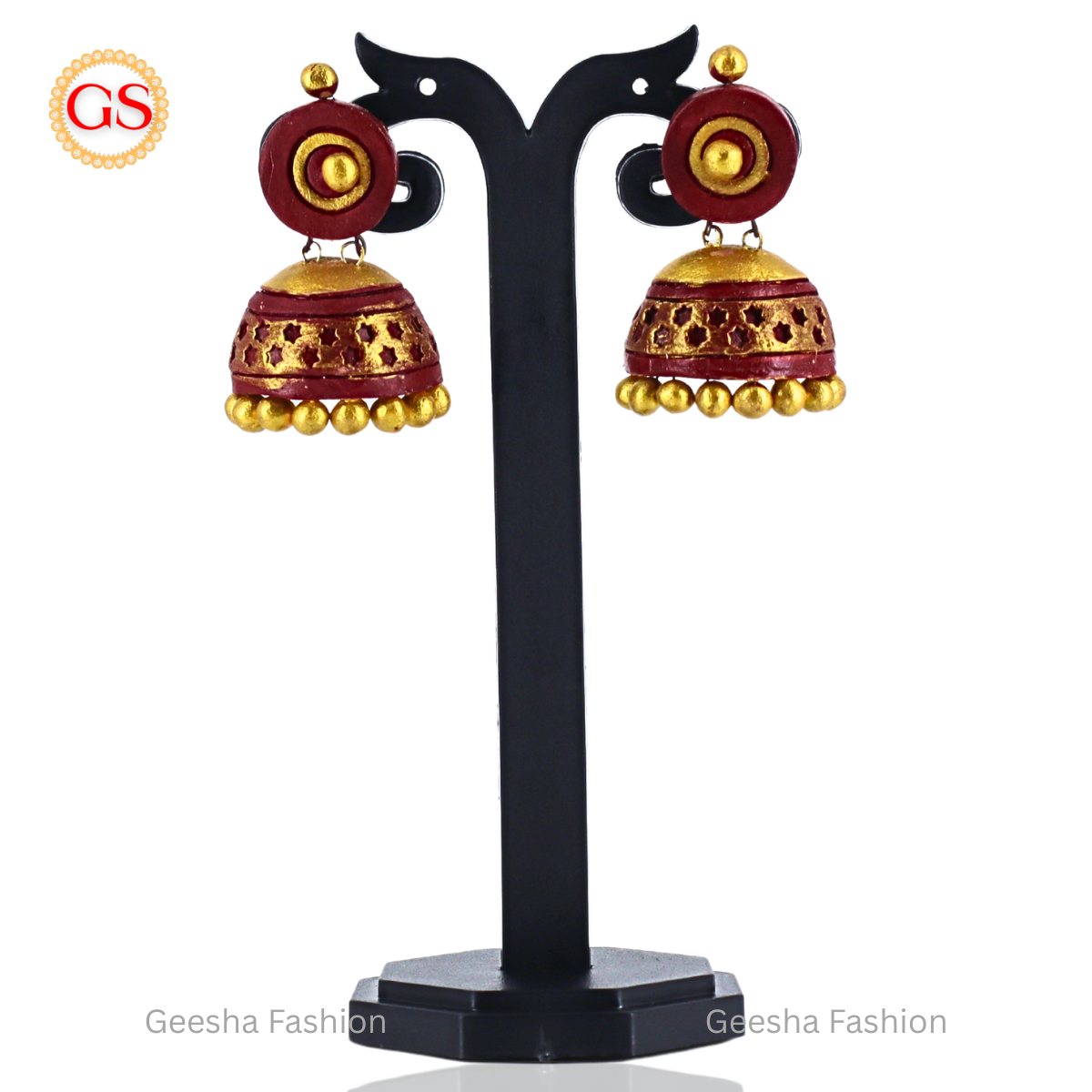 Brown And Golden Colour Square Design Pendant With Double Layer Beads Handmade Terracotta Haram and Earrings