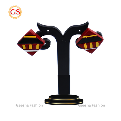 Red Yellow Colour Handmade Terracotta Stud