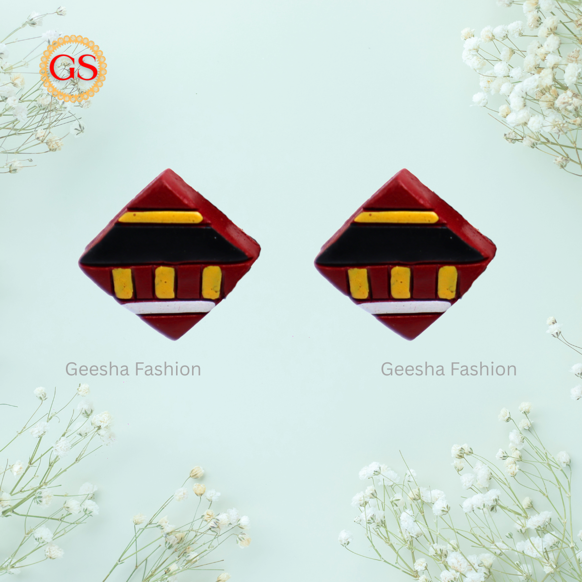 Red Yellow Colour Handmade Terracotta Stud