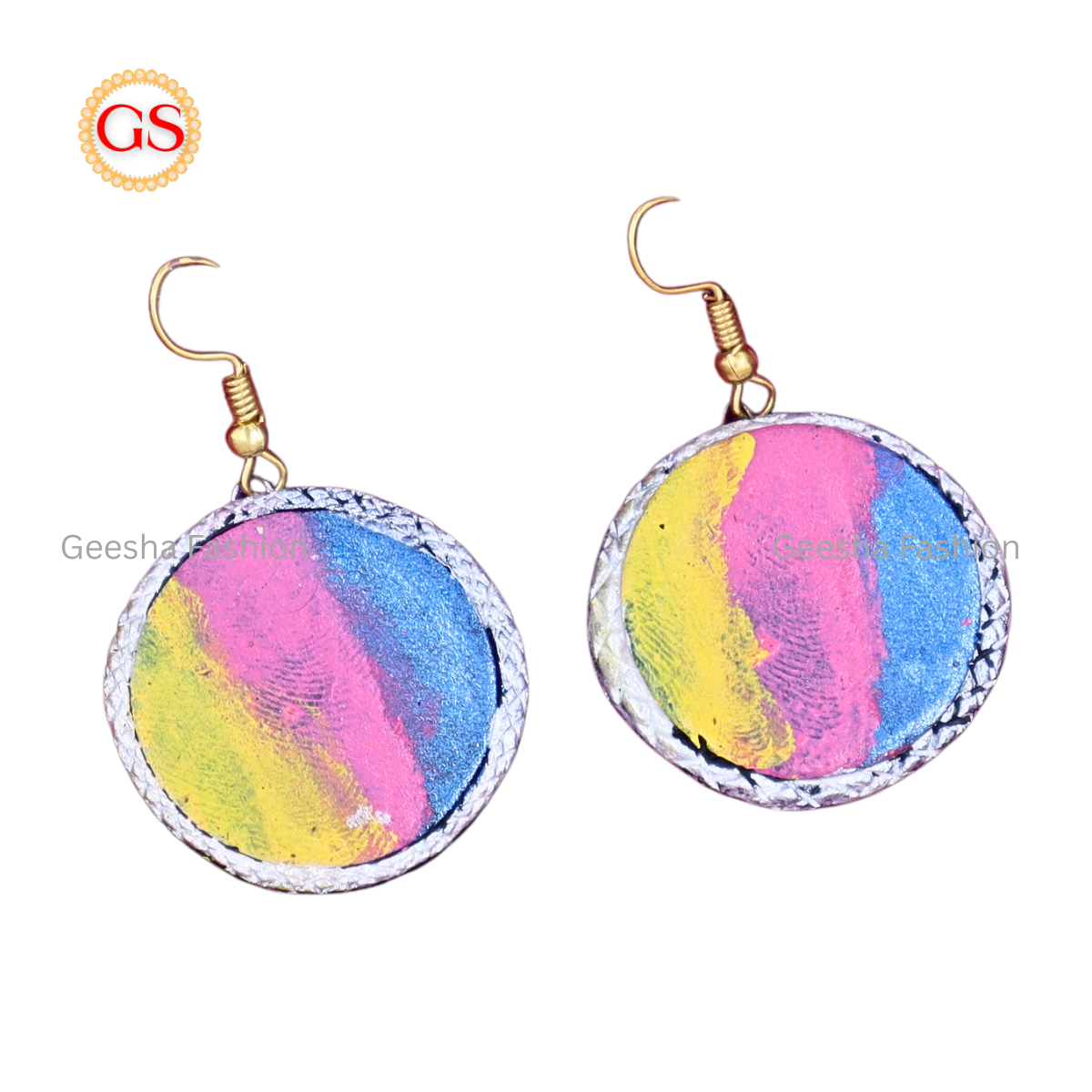 Multi Shade Full Moon Design Handmade Terracotta Earrings